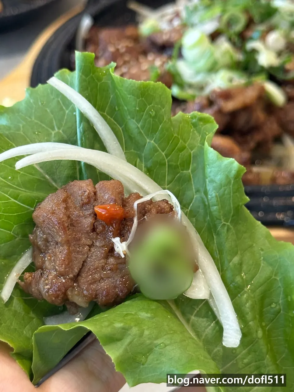 Thickly sliced galbi-flavored stone-grilled galbi meat