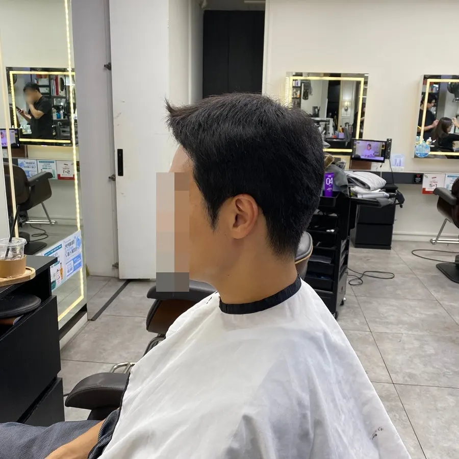 Before shot of Ivy League cut, front view