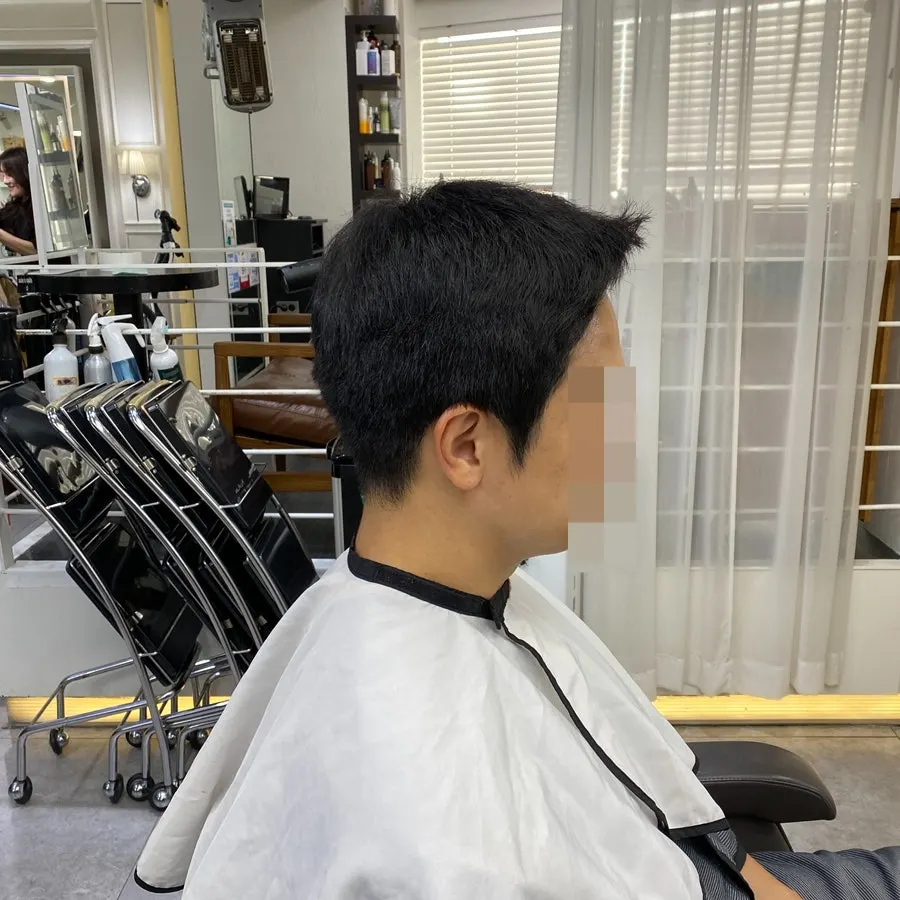 Before shot of Ivy League cut, side view