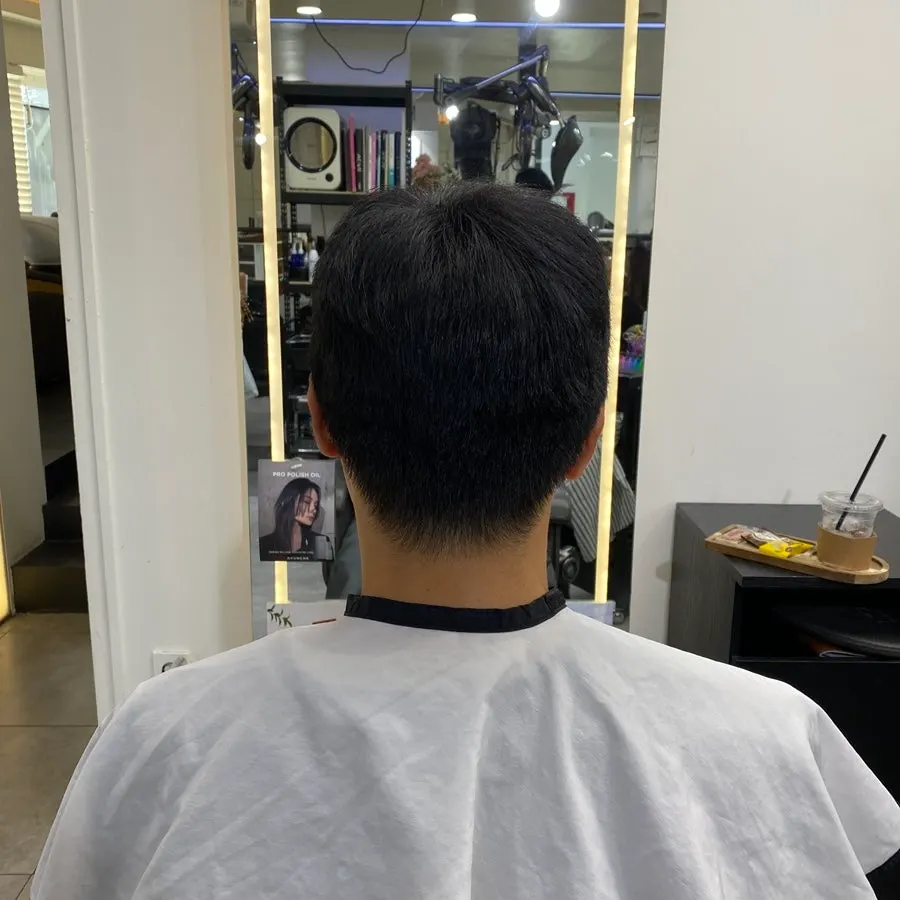 Side hair before, with down perm worn off