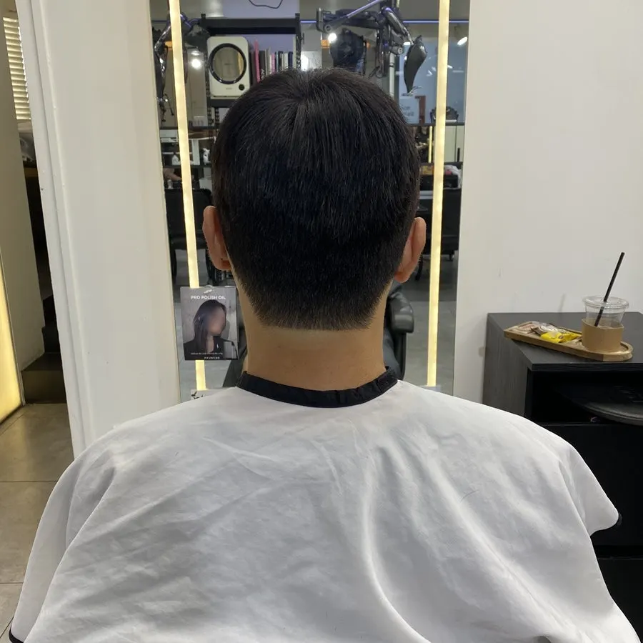 Side hair tidied up with down perm, after