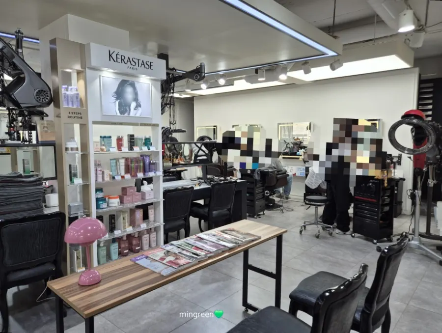 Wide view of the spacious salon interior