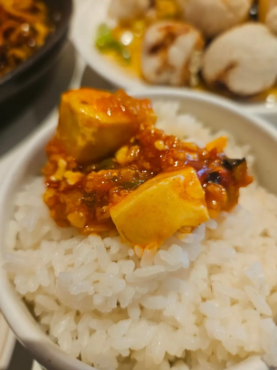Mapo tofu served in a stone pot
