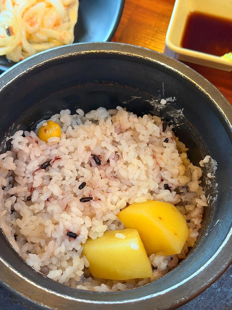 Side dishes and hot pot rice finishing off the meal