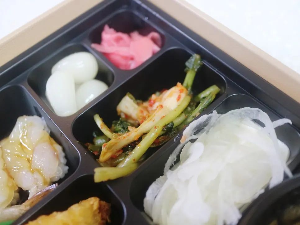 Basic side dishes including seasoned greens and radish pickle
