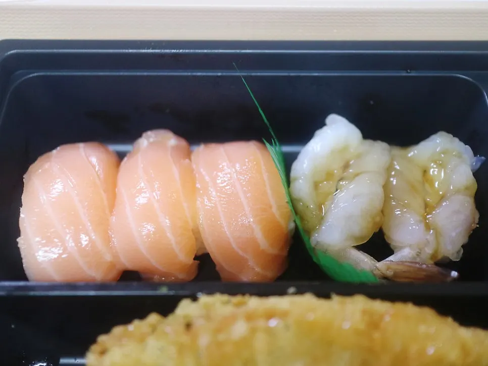 Salmon sushi and shrimp sushi
