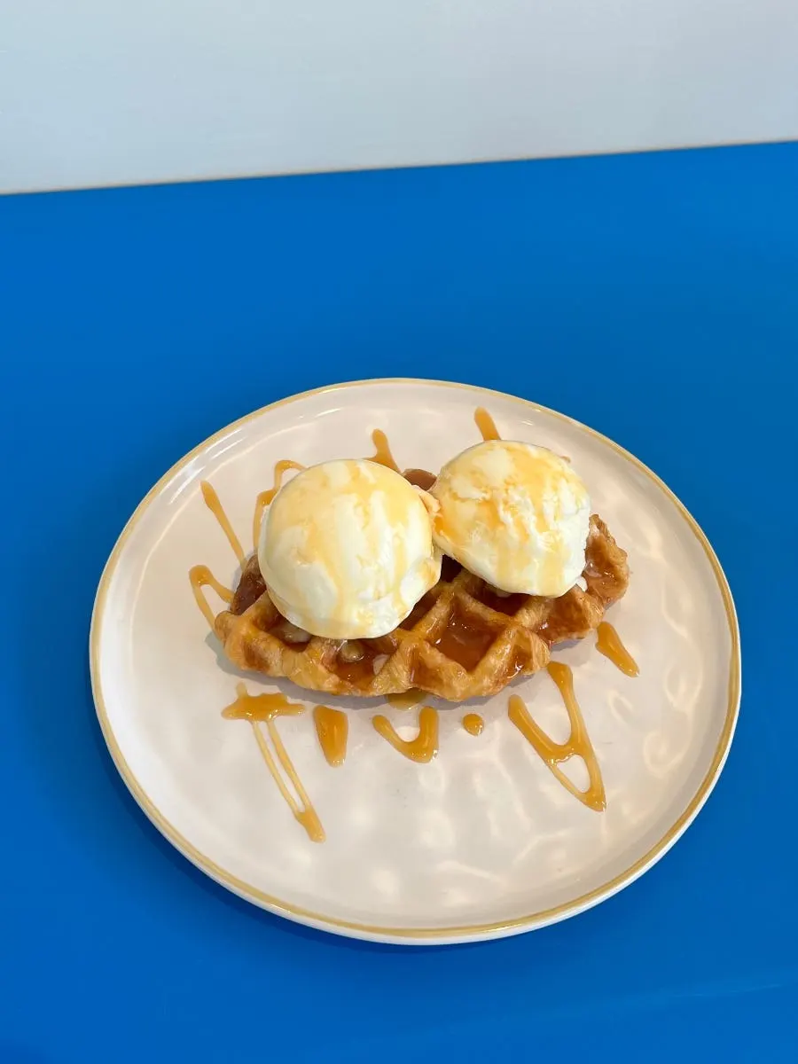 Croffle topped with ice cream