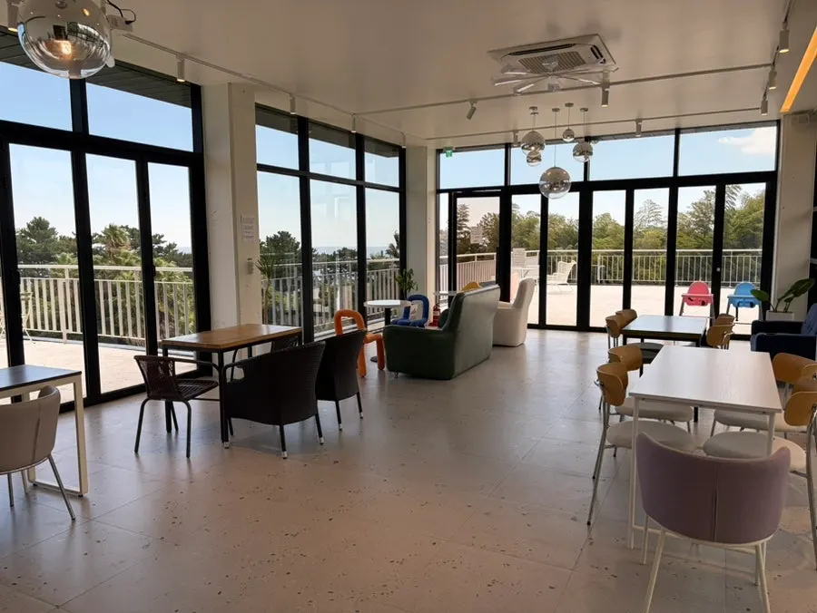 Spacious indoor café seating