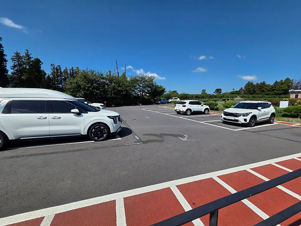Parking spaces extending in front of and beside the restaurant