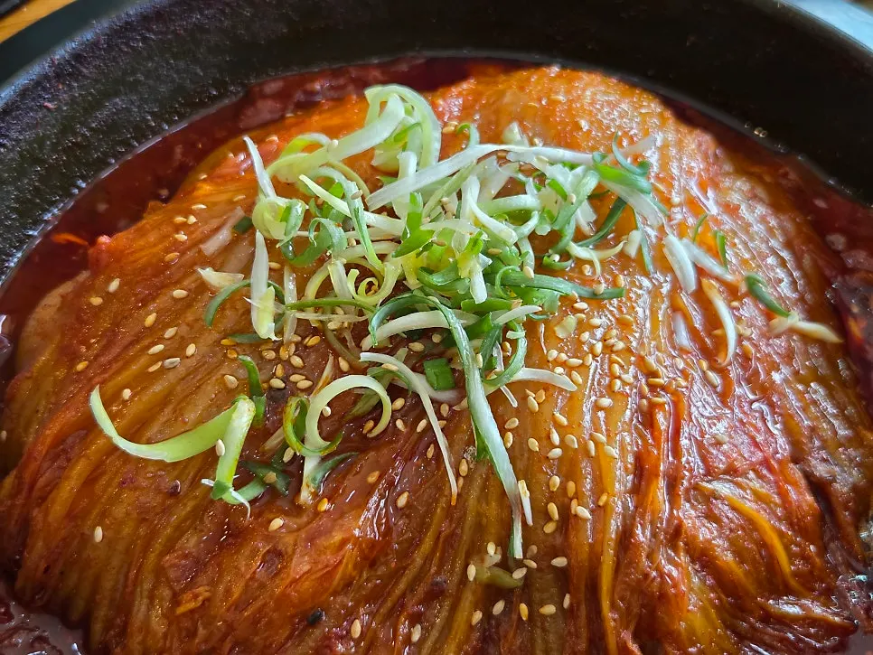 Aged kimchi in red seasoning from the braised mackerel