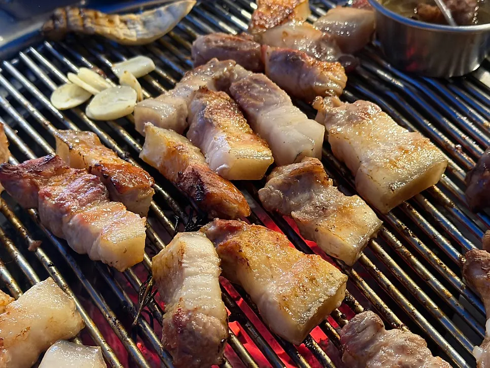 Grilled black pork belly with the skin still attached