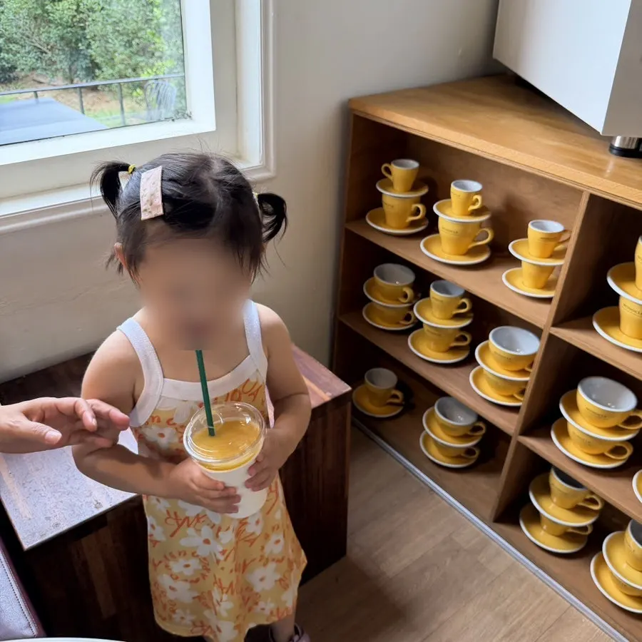 アップルマンゴースムージーとカフェ席