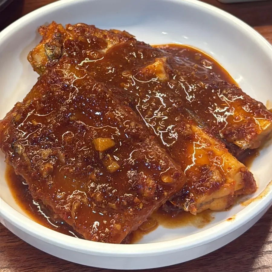 Plate of picked-apart braised cutlassfish