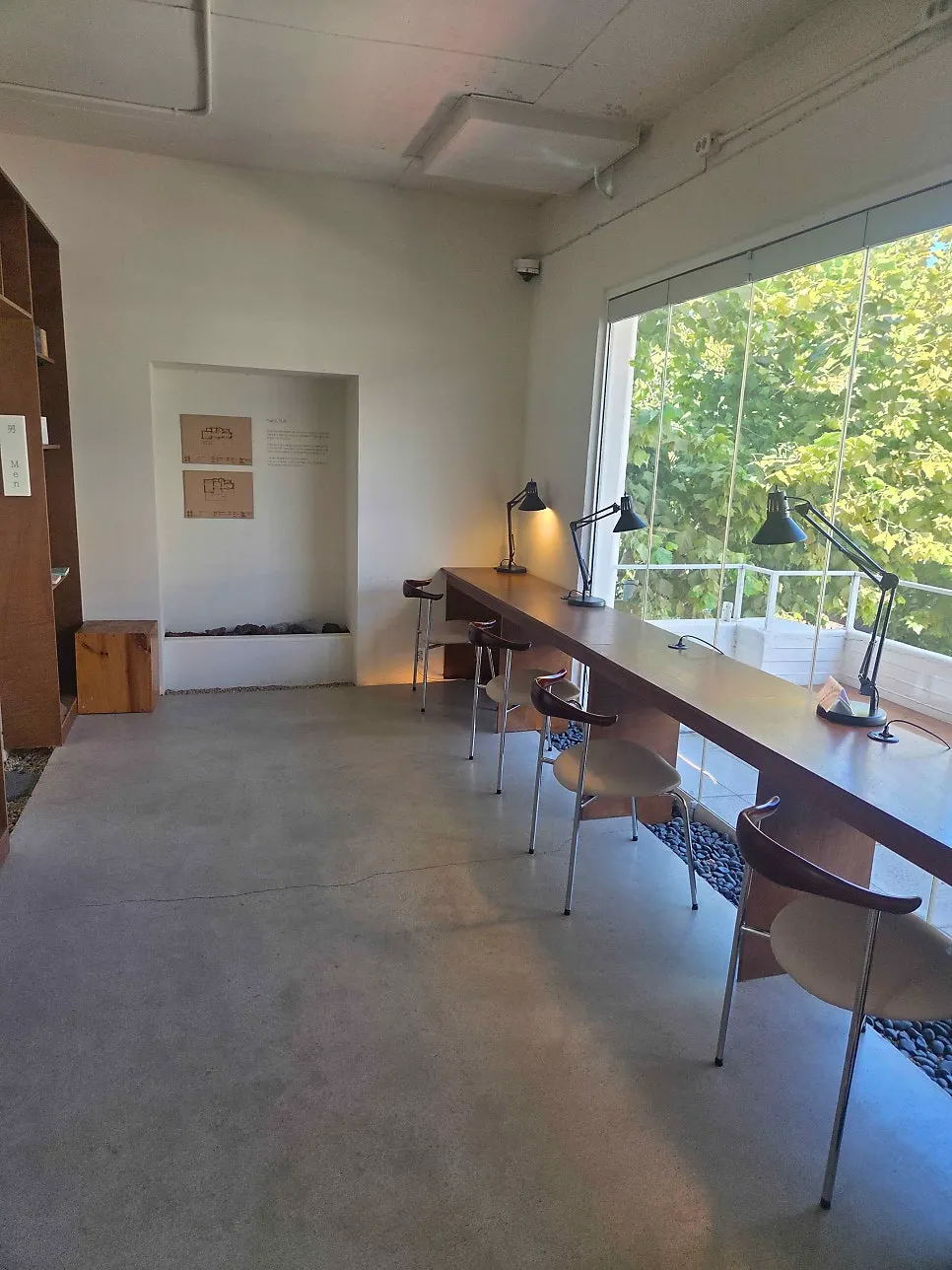 Varied seating arrangements inside the large café