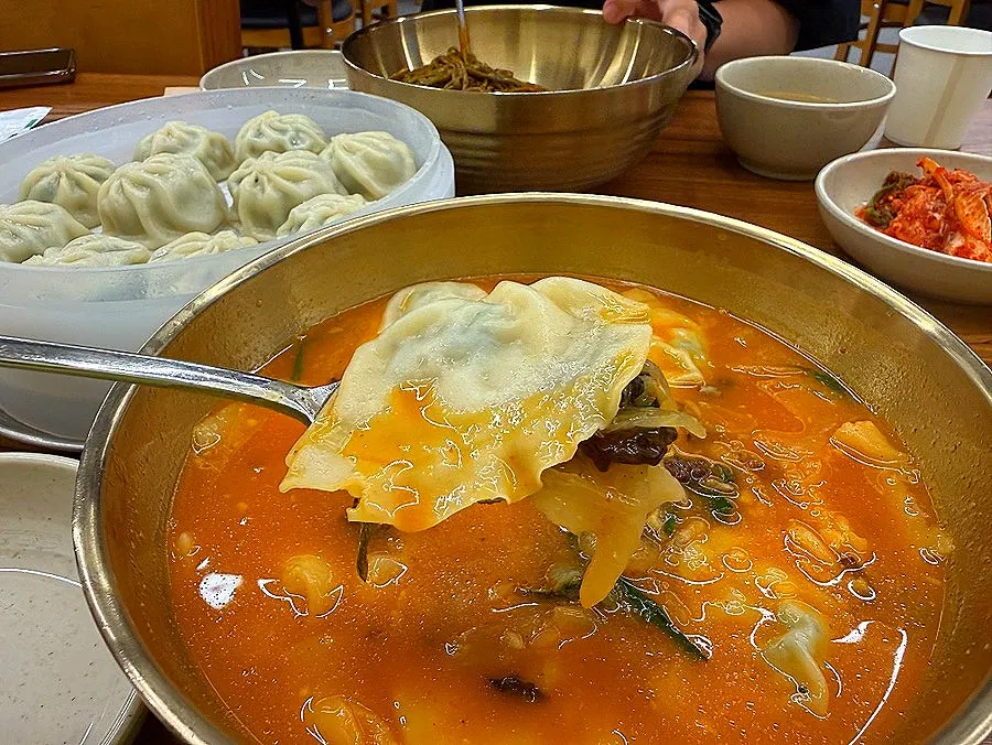Spicy sujebi broth made with an ox-bone base