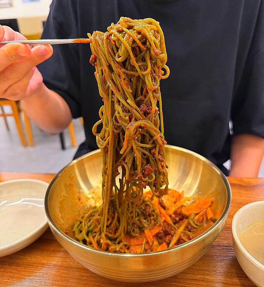Bibim guksu with green chlorella noodles