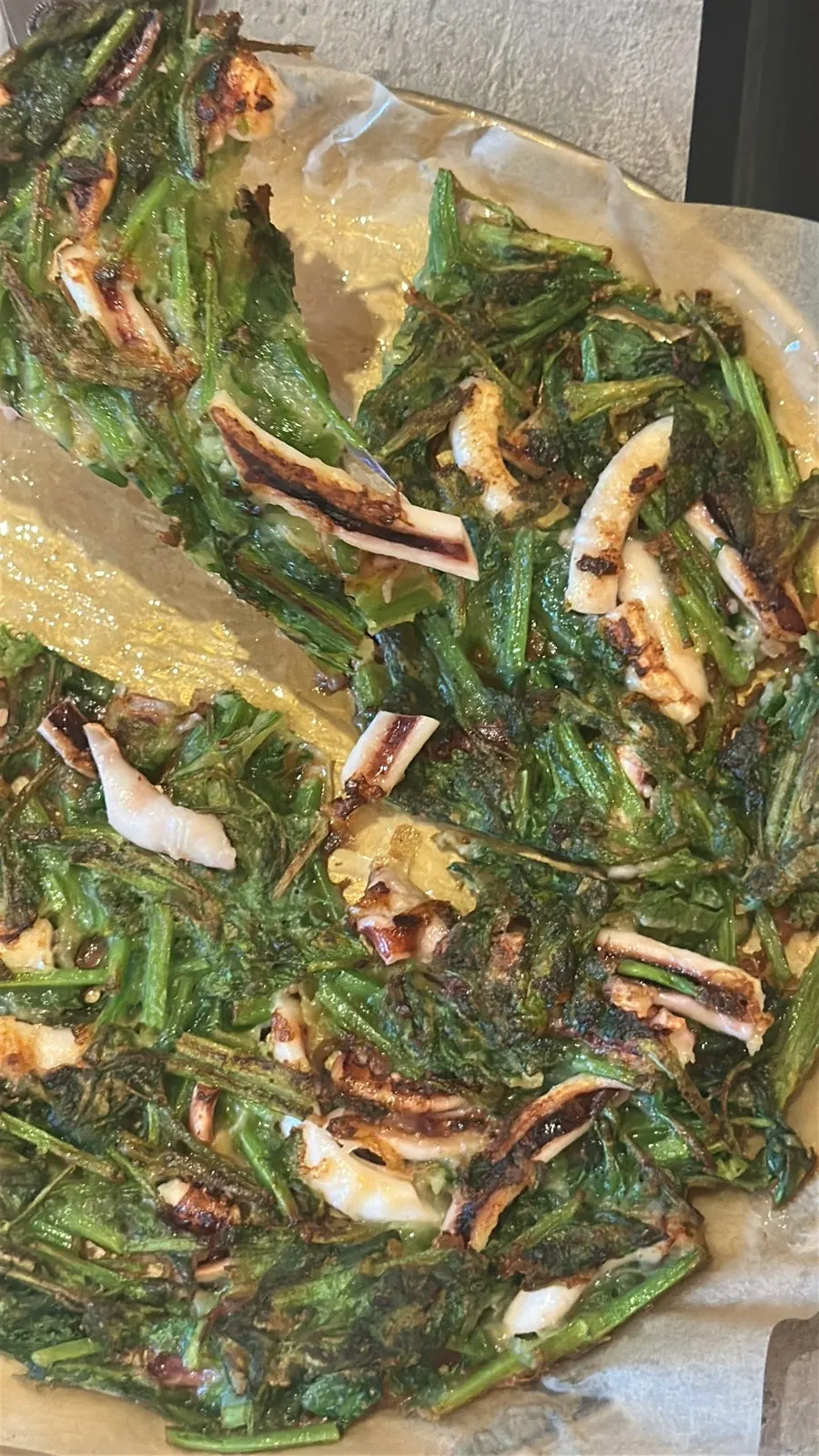 Squid and minari jeon eaten with hot pot