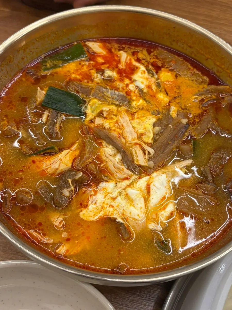 A bowl of spicy dakgaejang broth