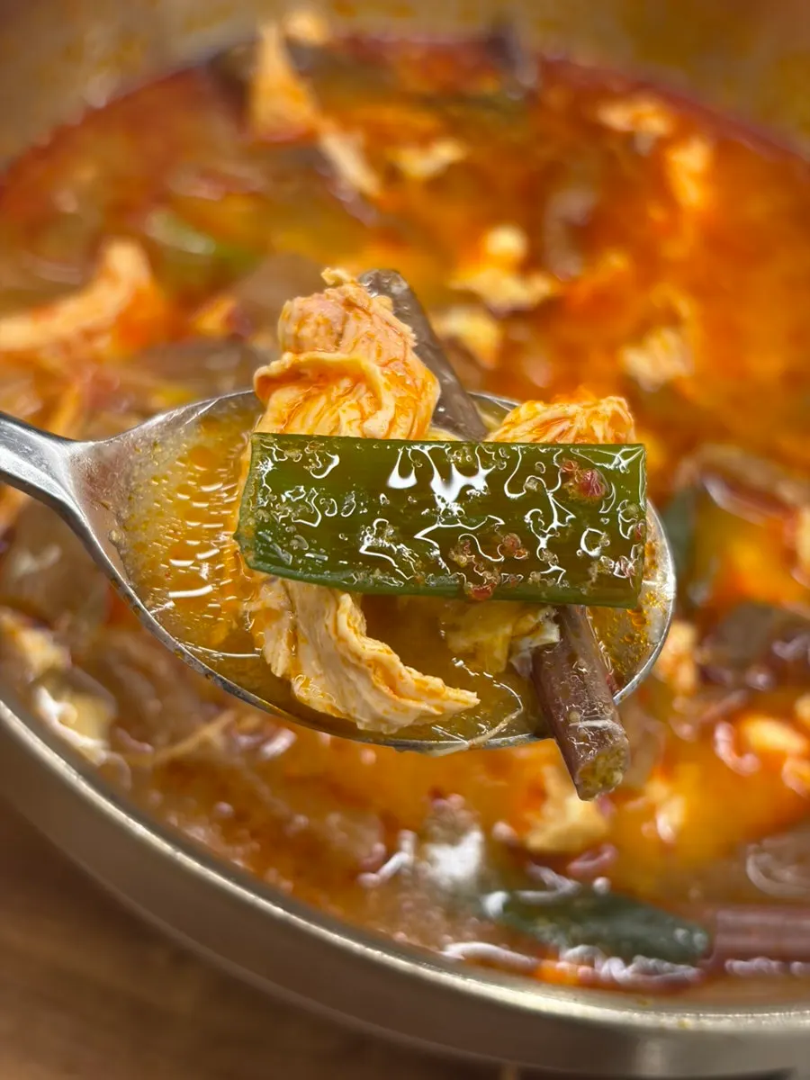 Dakgaejang packed with chicken and other ingredients