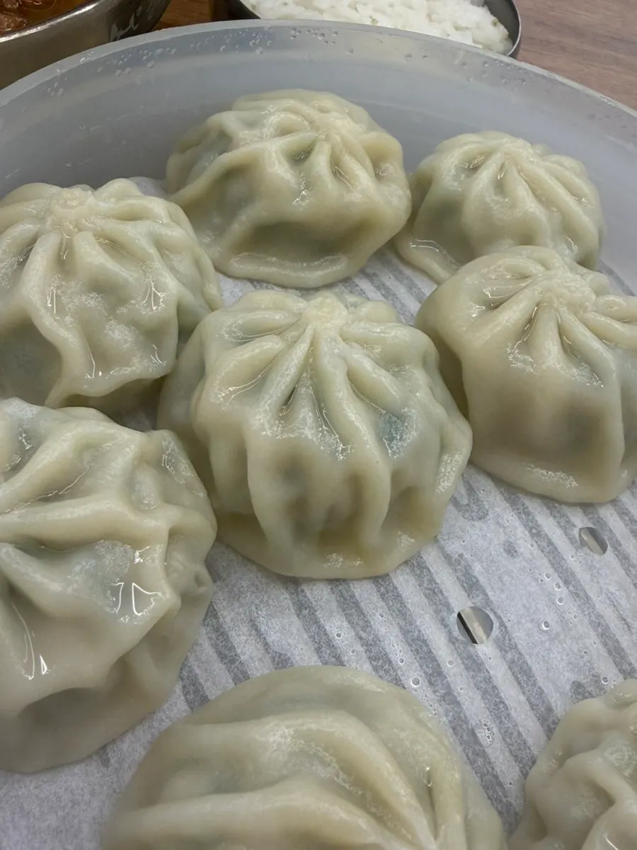 Close-up of the chewy gyoza dumpling wrapper