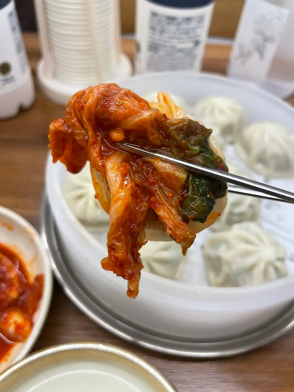 Cross-section of a gyoza dumpling showing the generous filling