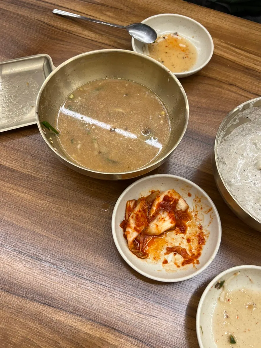 An empty kalguksu bowl with the broth finished off