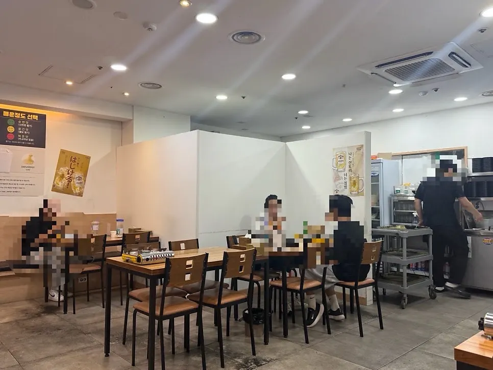 Clean, bright seating area inside the restaurant