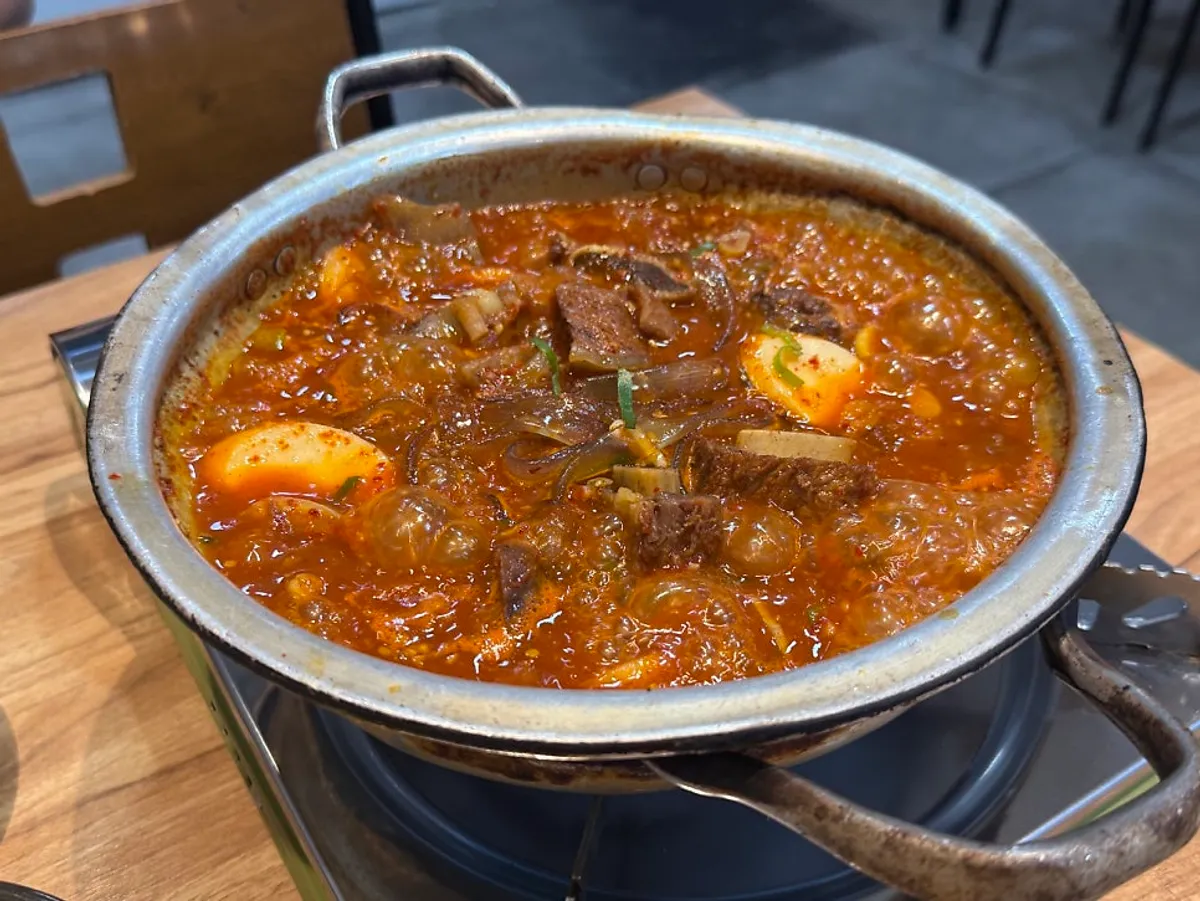 Medium spicy galbijjim bubbling as it boils