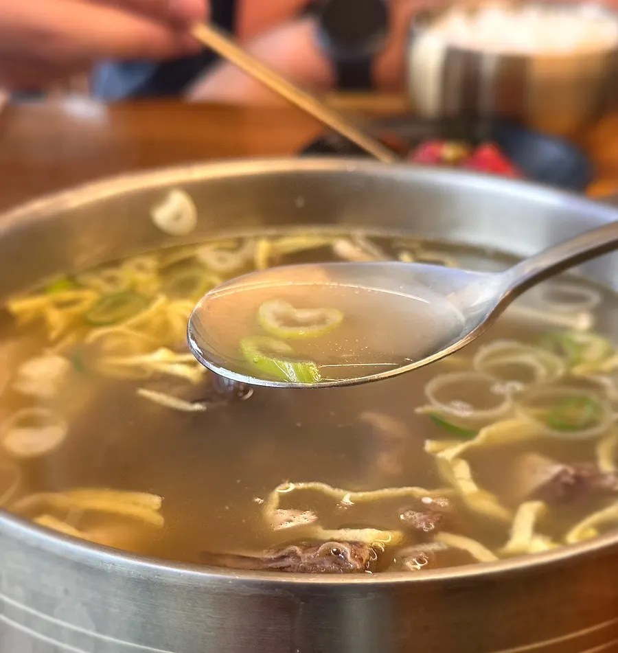 Rich astragalus-root galbitang broth with meat