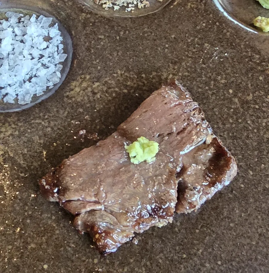 Close-up of beef with charcoal smoke flavor