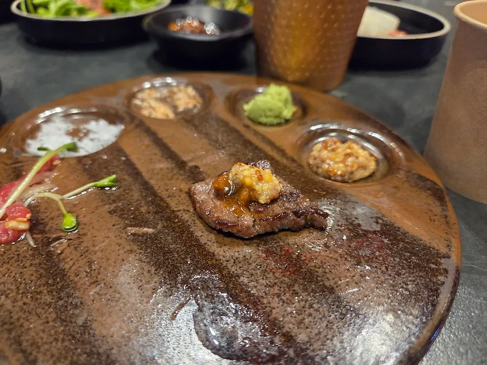 Seonghwa platter with 1% snowflake beef and wine-marinated short rib served