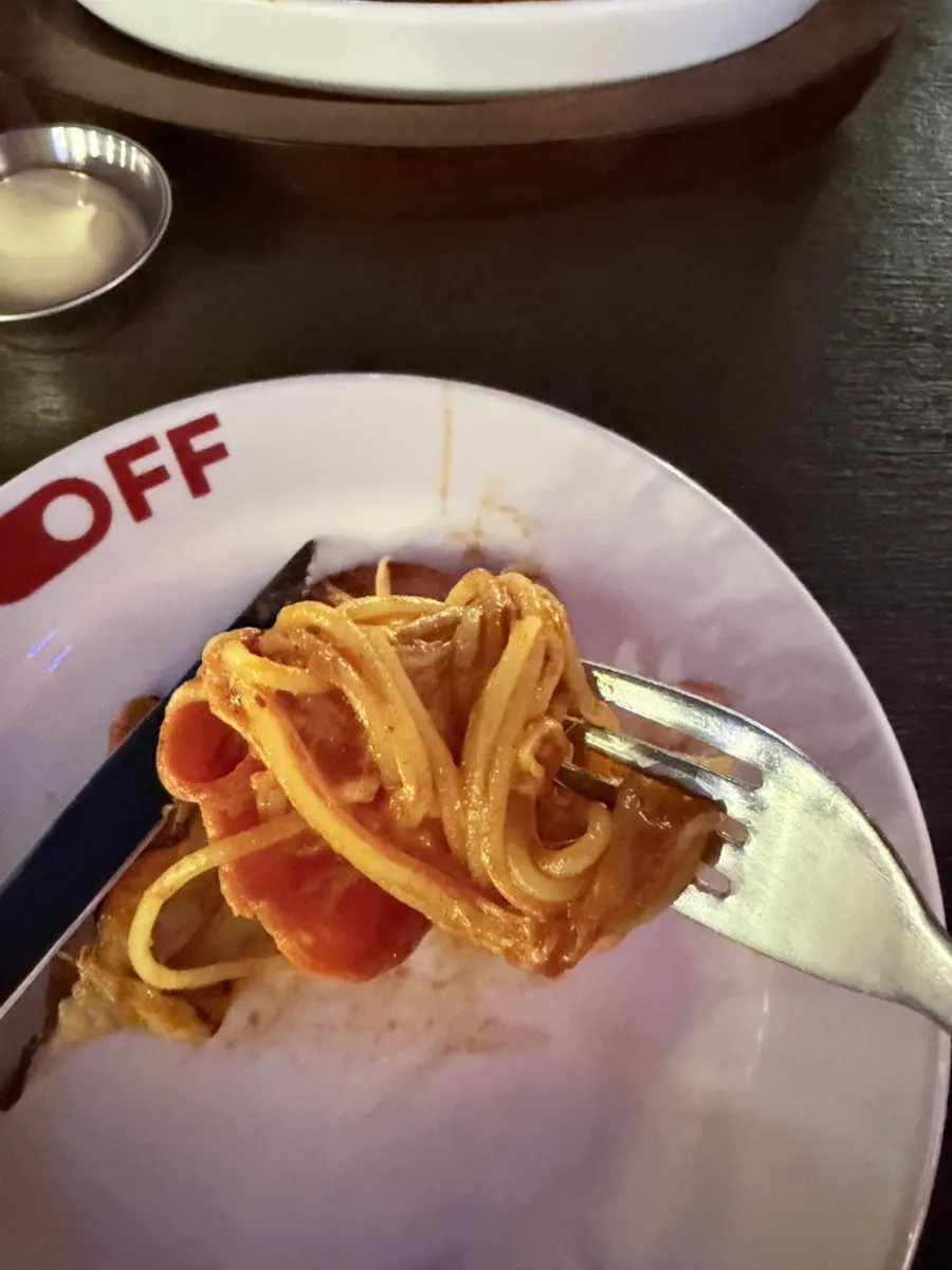 Tomato oven pasta loaded with pepperoni