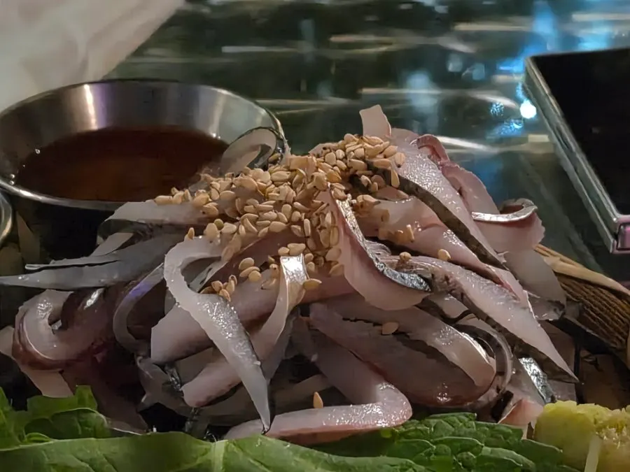 Seasonal autumn gizzard shad sashimi