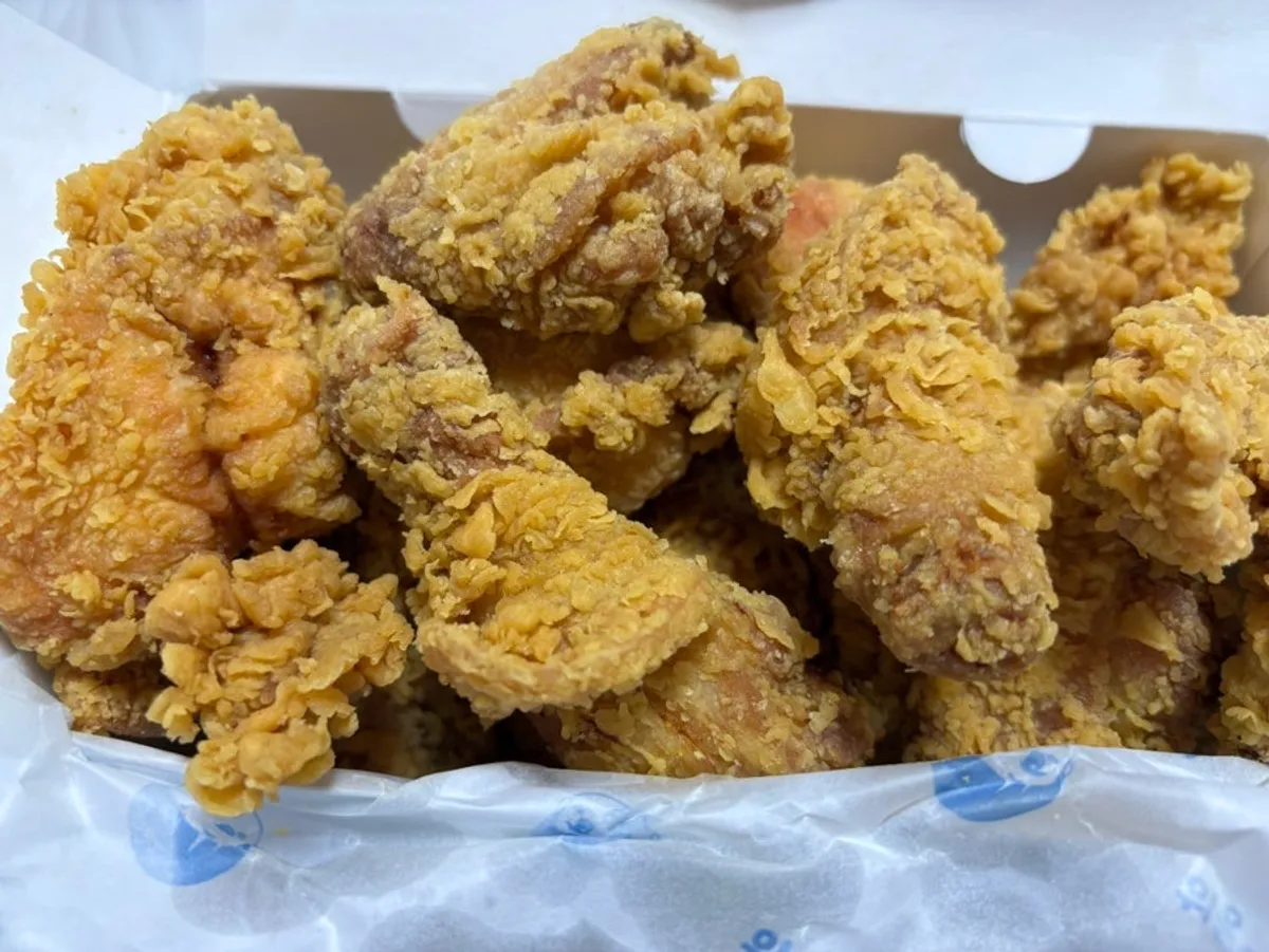 Takeout fried chicken with its included sides