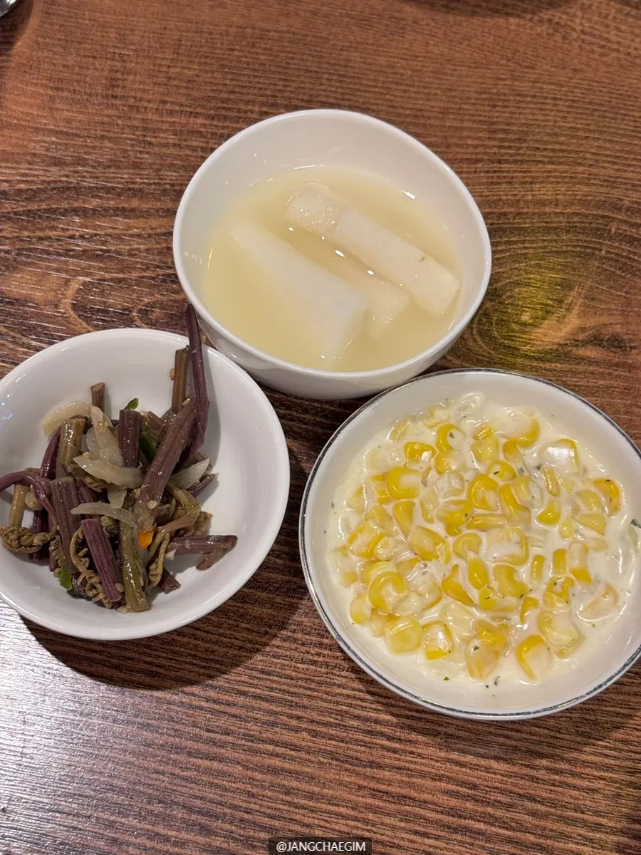 Dongchimi, gosari namul and corn cheese basic side dishes