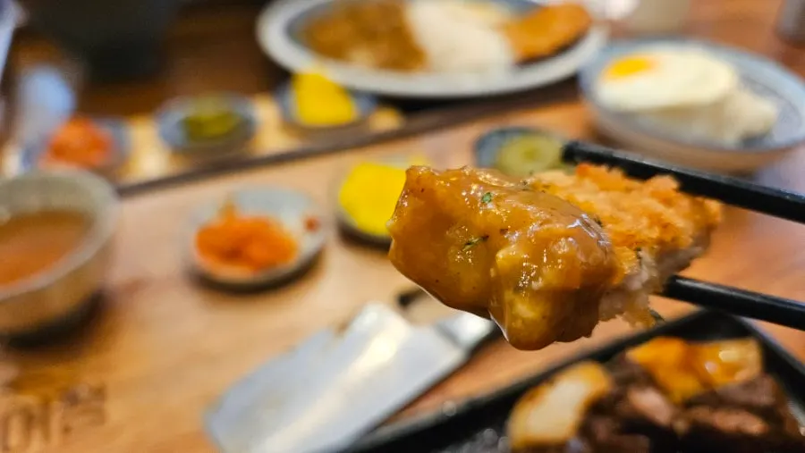 Close-up of the curry pork cutlet plate