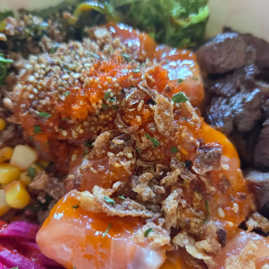 Poke with corn and vegetables
