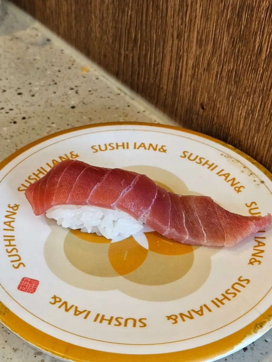 Two plates of salmon sushi and flounder sushi