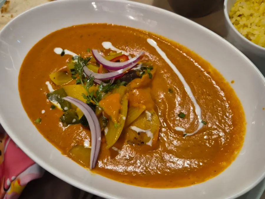 Meal with curry and rice