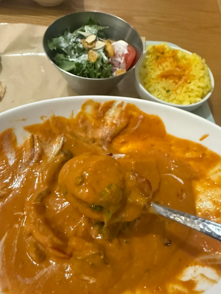 Chicken makhani curry and flat iron steak meal
