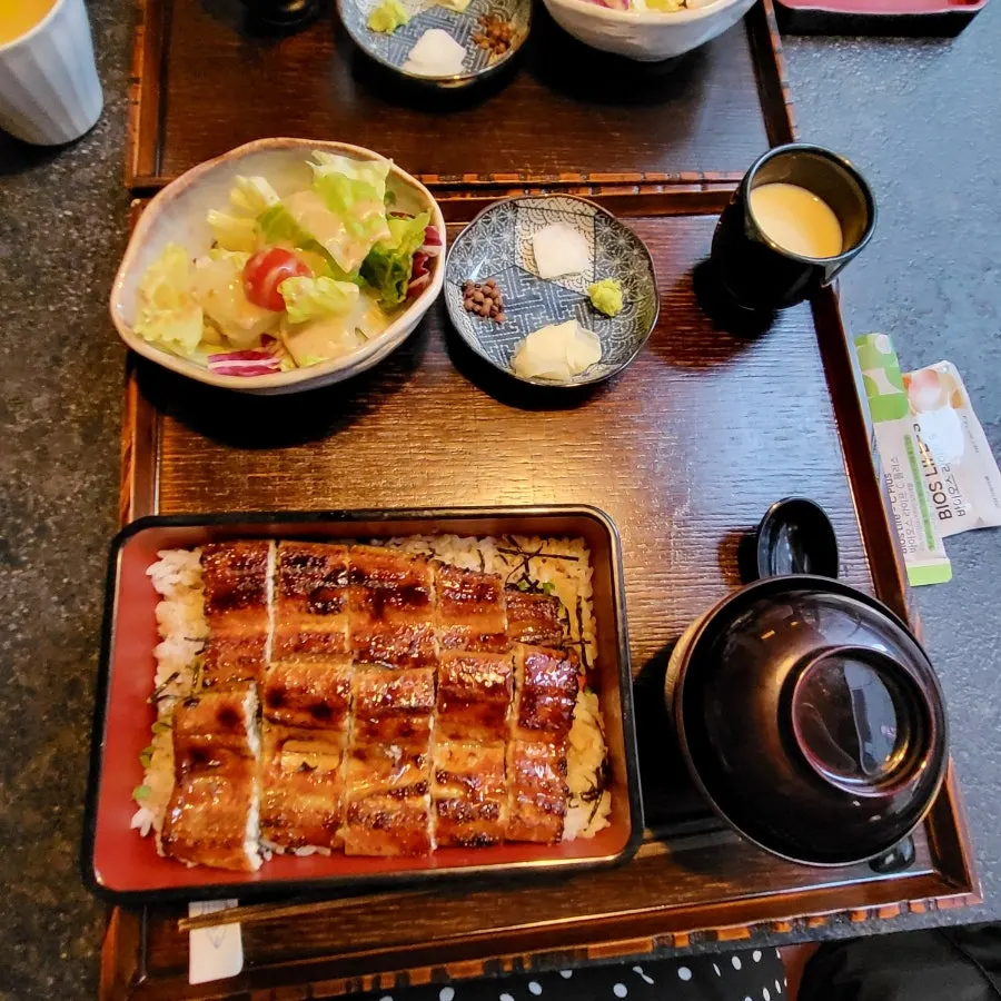 먹기 좋게 잘린 장어덮밥