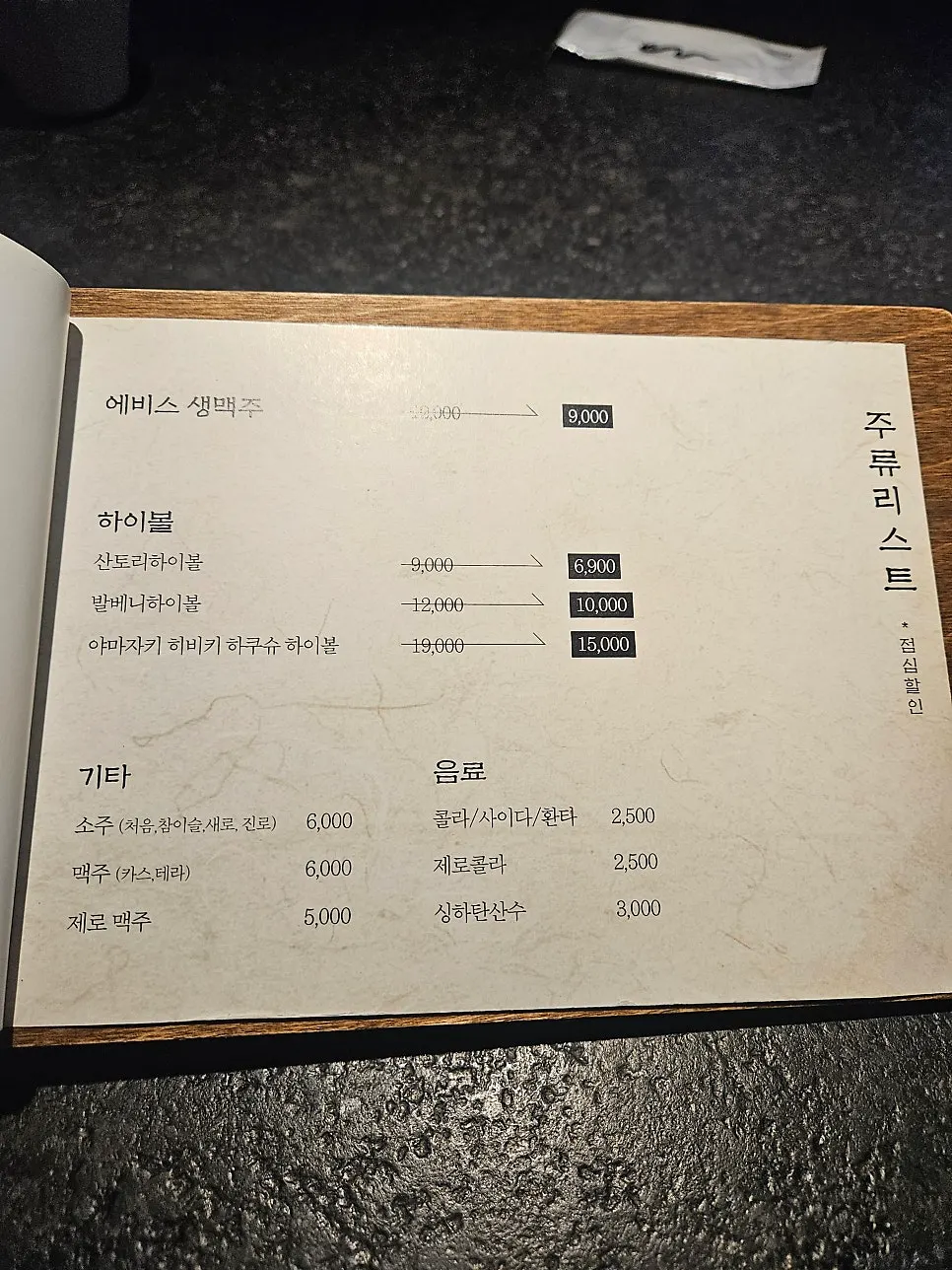 A page of Manmok's menu