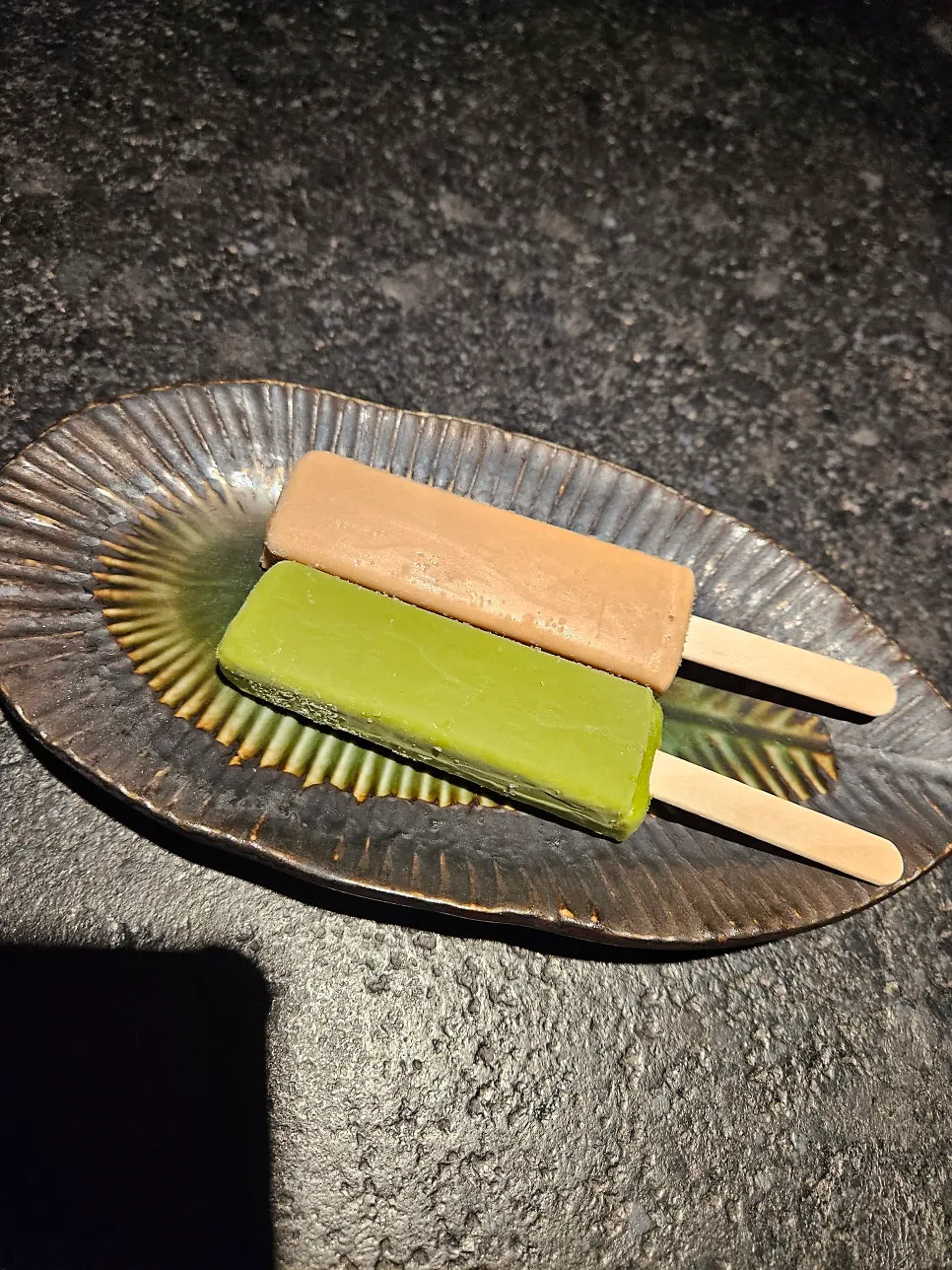 Matcha ice cream served for dessert