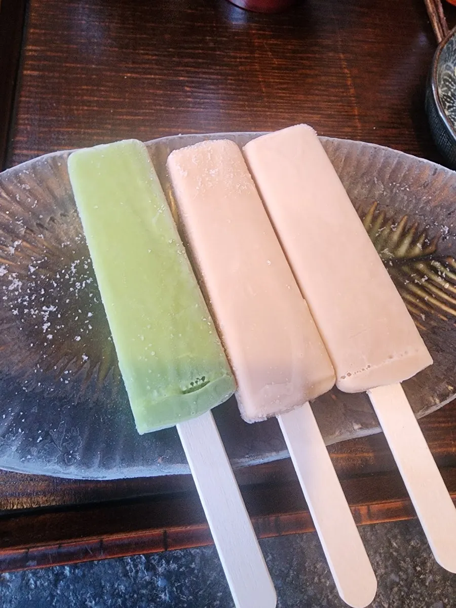 Matcha and black tea ice cream dessert