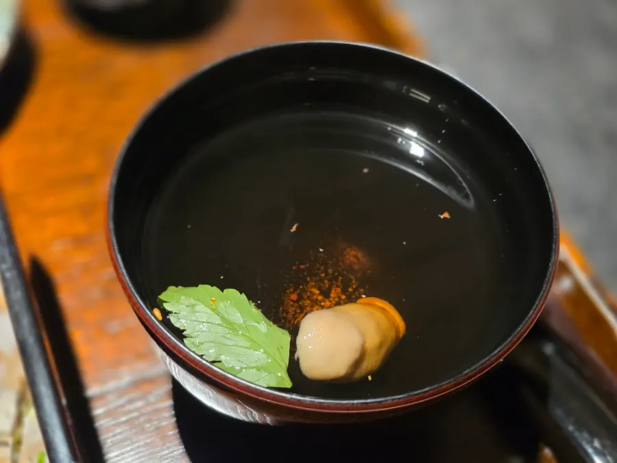 Clean-tasting clear soup with matsutake mushrooms