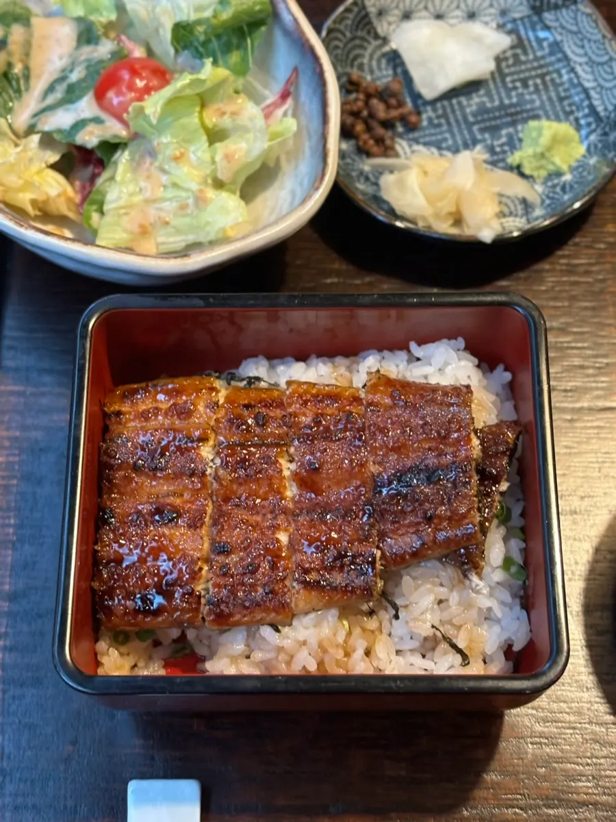 Neatly presented eel rice bowl set