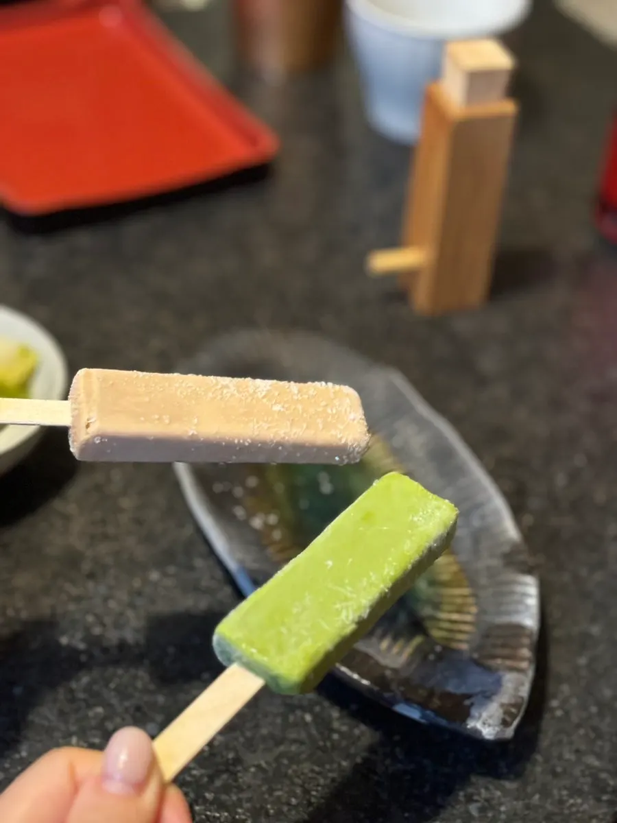 Matcha or black tea ice cream for dessert
