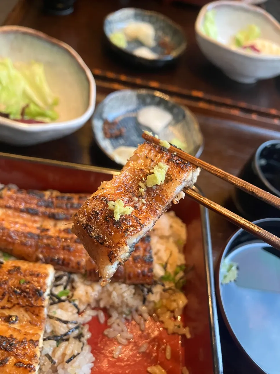 Whole-eel rice bowl with sansho at Manmok near Seolleung Station