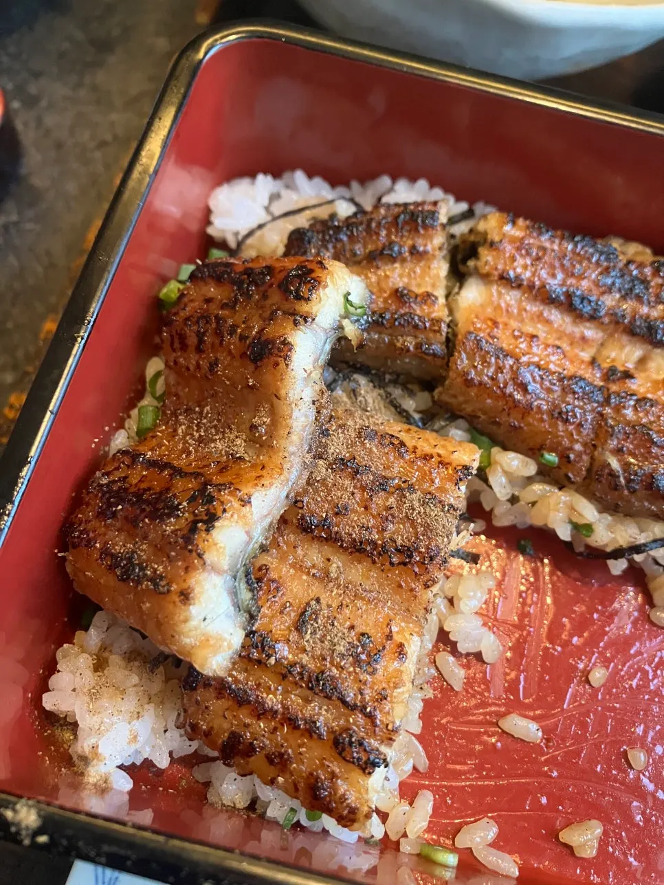 Eel with sansho pepper powder and wasabi