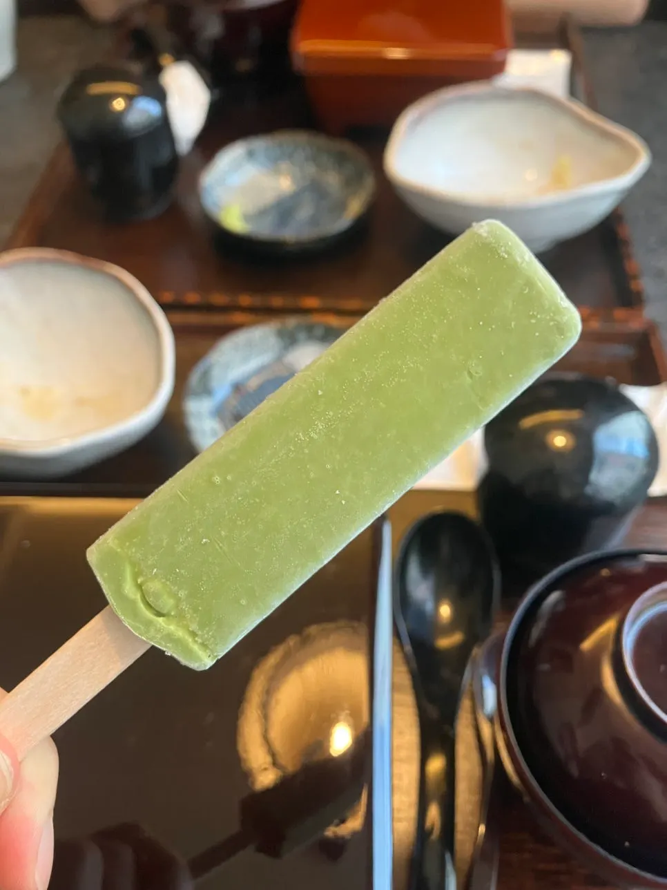 Matcha ice cream served for dessert